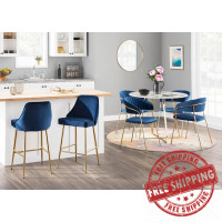 Lumisource B25-MARCEL AUVNB2 Marcel Contemporary/Glam Counter Stool in Gold Metal and Blue Velvet - Set of 2